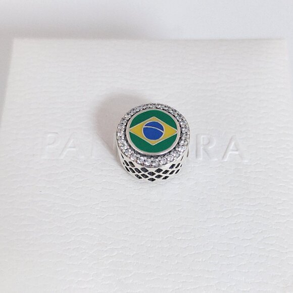 Pandora Brazil Flag Bead Charm Bracelet Pendant S925 Silver with box - Picture 7 of 8